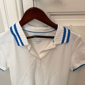 Tory Sport White Polo with Blue Striped Collar